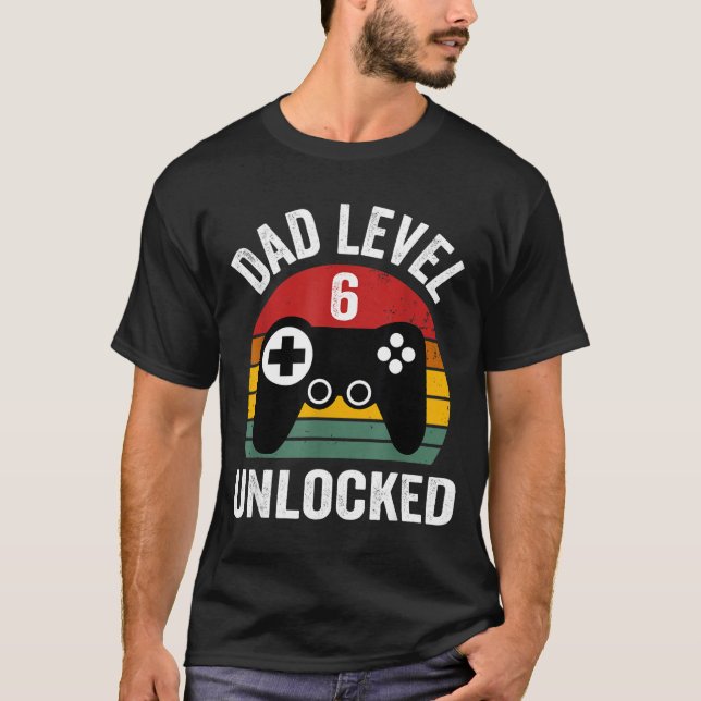 Mens Funny New Dad Shirt Dad Level 6 Unlocked For  T Shirt (Framsida)