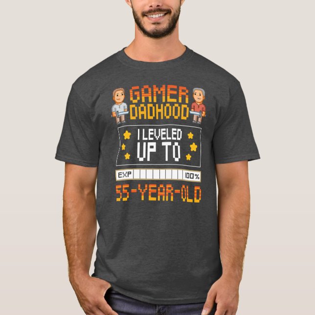Mens Gamer Dadhood Leveled Up To 55 Year Old 55th T Shirt (Framsida)