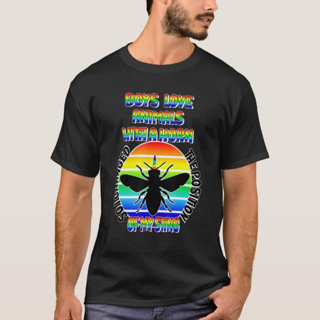 Mens Gay Boys Sting Beekeeper Rainbow Bee Pride LG T Shirt (Framsida)