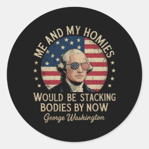 Mens George Washington 4 juli Patriotisk Runt Klistermärke