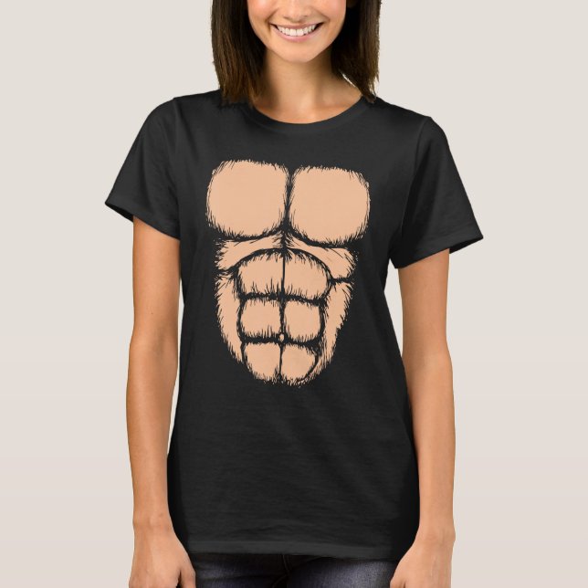 Mens Gorilla Chest Muscles Six Pack T Shirt (Framsida)