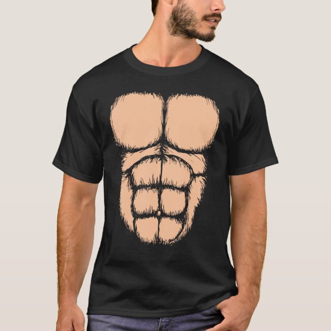 Mens Gorilla Chest Muscles Six Pack T Shirt (Framsida)