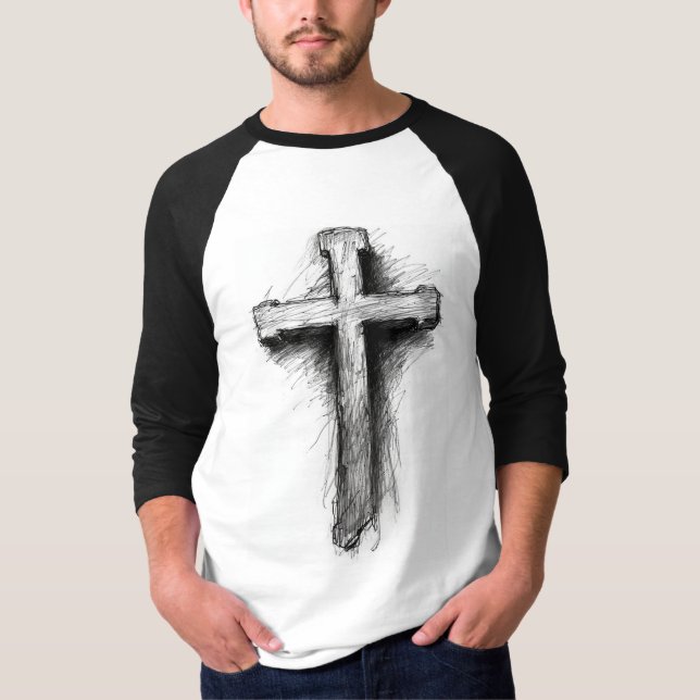 Men's Graphic Christian Cross Baseball Tee (Framsida)