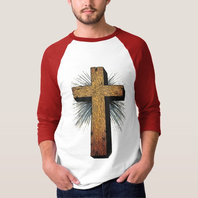 Men's Graphic Christian Cross Baseball Tee (Framsida)