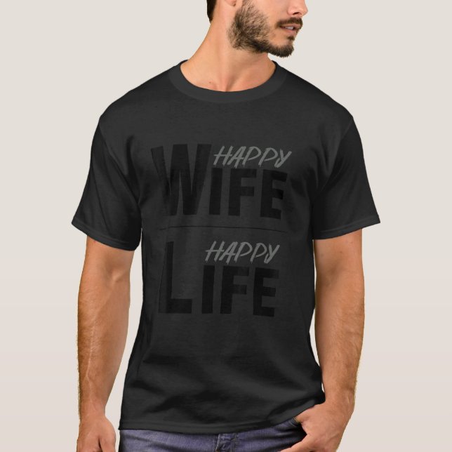 Mens Happy wife happy life 1 T Shirt (Framsida)