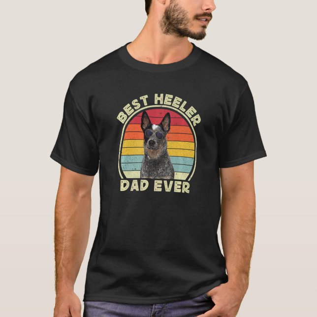 Mens Heeler Dad For Men Retro Blue Australian Catt T Shirt (Framsida)