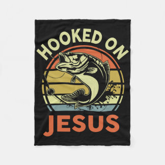 Mens Hooked On Jesus Christian Fishing-shirt Funny Fleecefilt