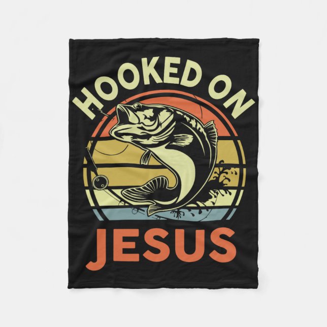 Mens Hooked On Jesus Christian Fishing-shirt Funny Fleecefilt (Framsidan)