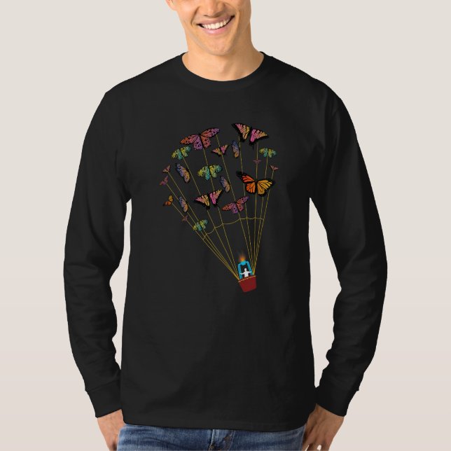 Mens Hot air Balloon pilot Ballooning Butterflies T Shirt (Framsida)