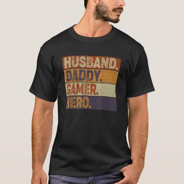 Mens  Husband Dad Father Gamer Gaming T Shirt (Framsida)