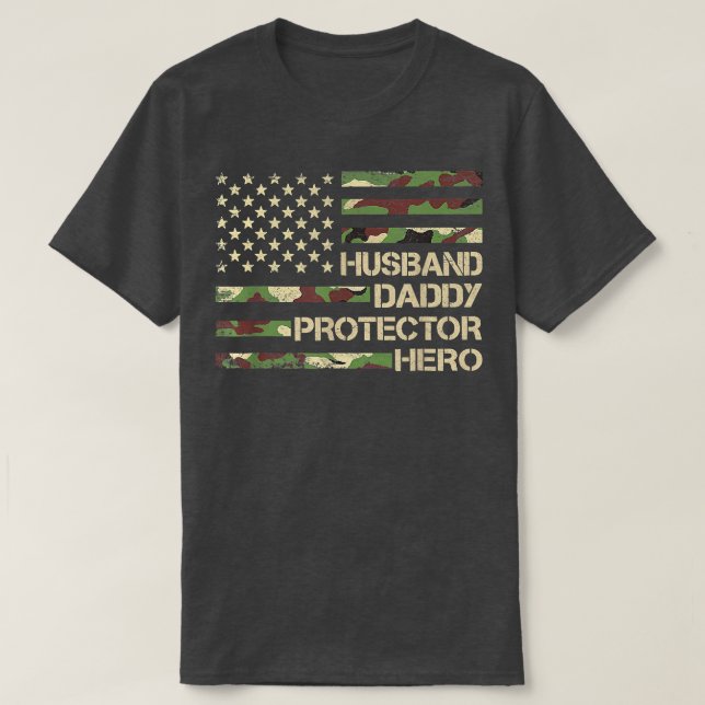Mens Husband Daddy Protector Hero  Fathers Day Fla T Shirt (Design framsida)