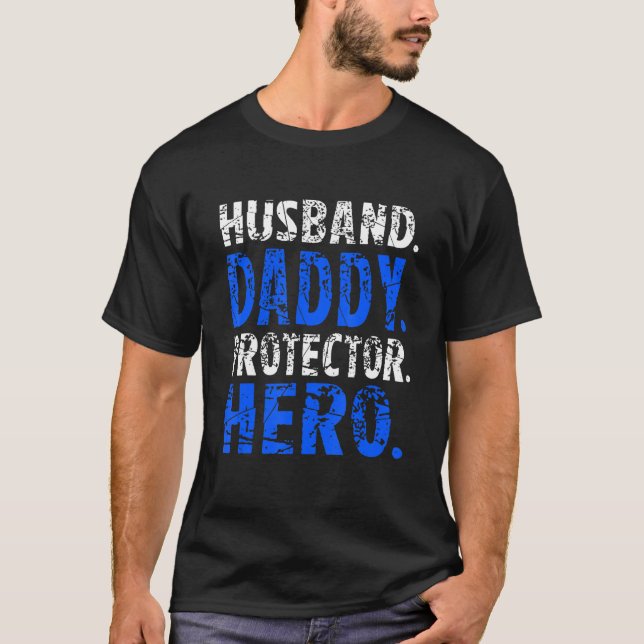 Mens Husband Daddy Protector Hero Happy Fathers Da T Shirt (Framsida)