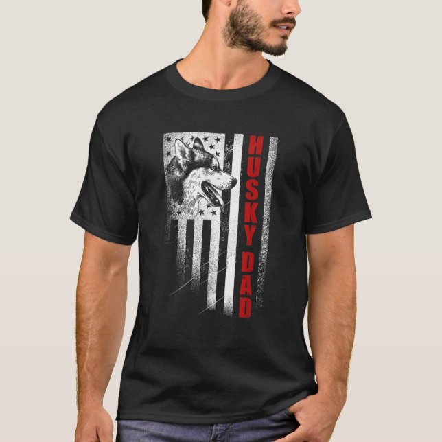 Mens Husky   Siberian Husky Dad American Flag Dog T Shirt (Framsida)