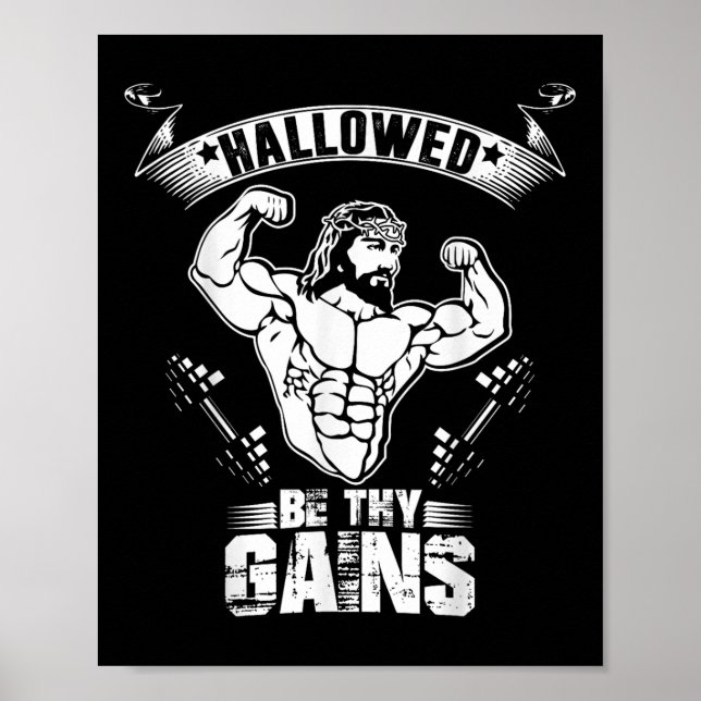 Mens Jesus Bodybuilding T Shirt - Funny Jesus Weig Poster (Framsidan)
