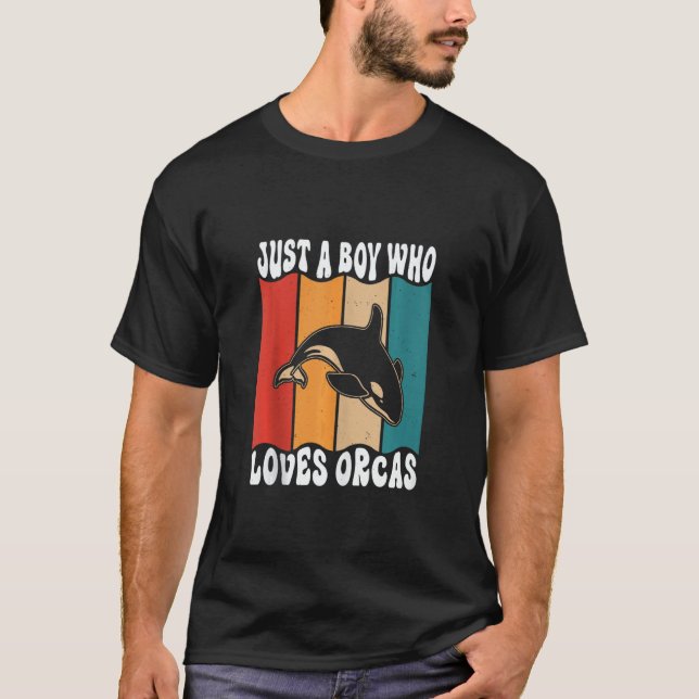 Mens Just A Boyl Who Loves Orcas Killer Whales Sea T Shirt (Framsida)
