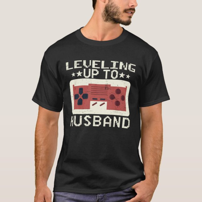 Mens Leveling Up to Husband Bachelor Party Gamer E T Shirt (Framsida)