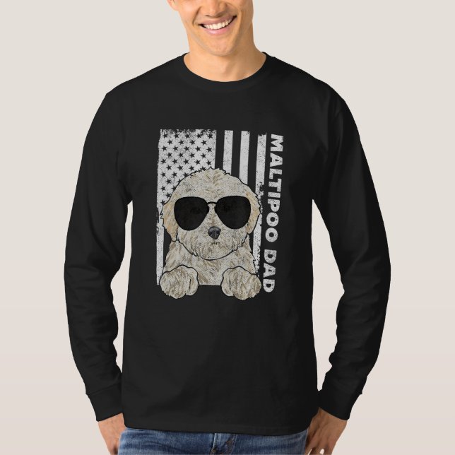 Mens Maltipoo Dad American Flag Maltipoo T Shirt (Framsida)