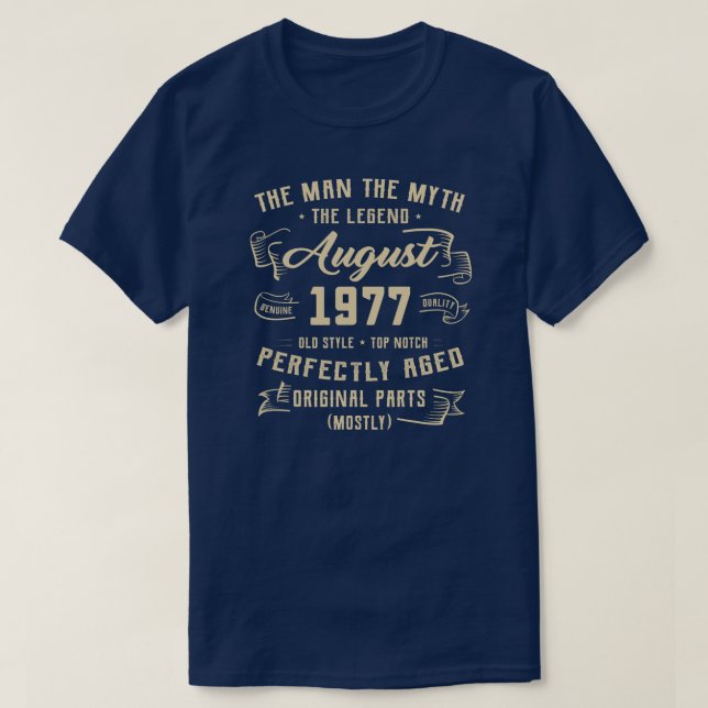 Mens Man Myth Legend August 1977 45th Birthday T Shirt (Design framsida)