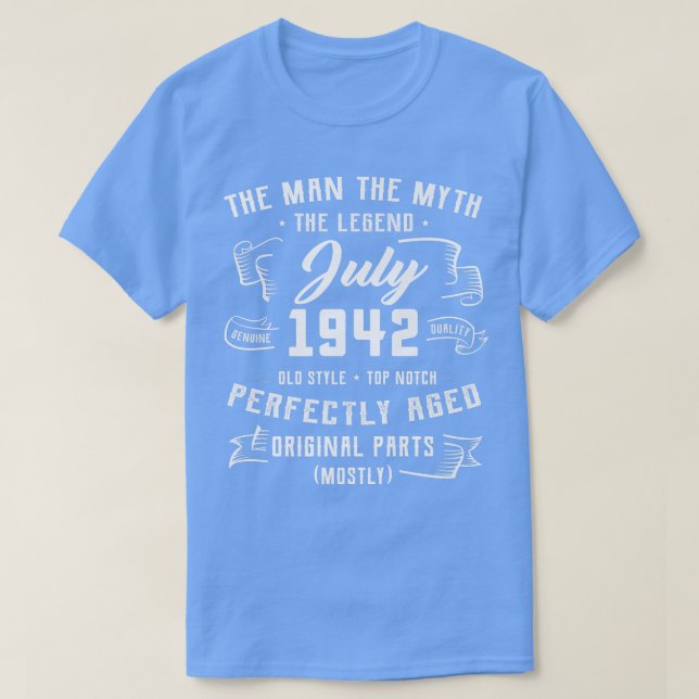 Mens Man Myth Legend July 1942 80th Birthday Gift  T Shirt (Design framsida)