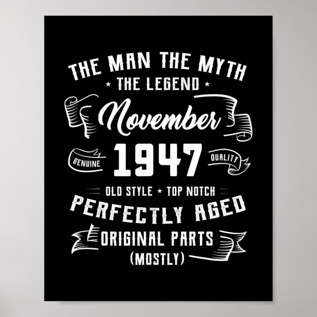 Mens Man Myth Legend November 1947 75th Birthday Poster (Framsidan)