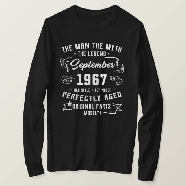 Mens Man Myth Legend September 1967 55th Birthday T Shirt (Design framsida)