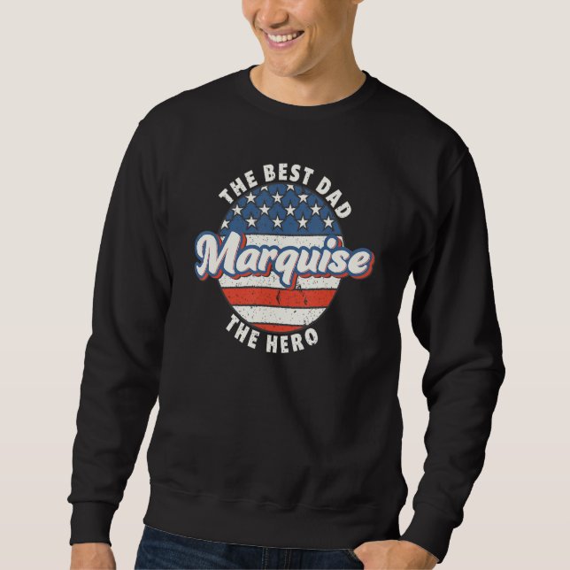 Mens Marquise Best Dad Hero US Flag Personalised F Lång Ärmad Tröja (Framsida)