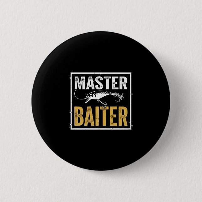 Mens master baiter funny fishing graphic knapp (Framsida)