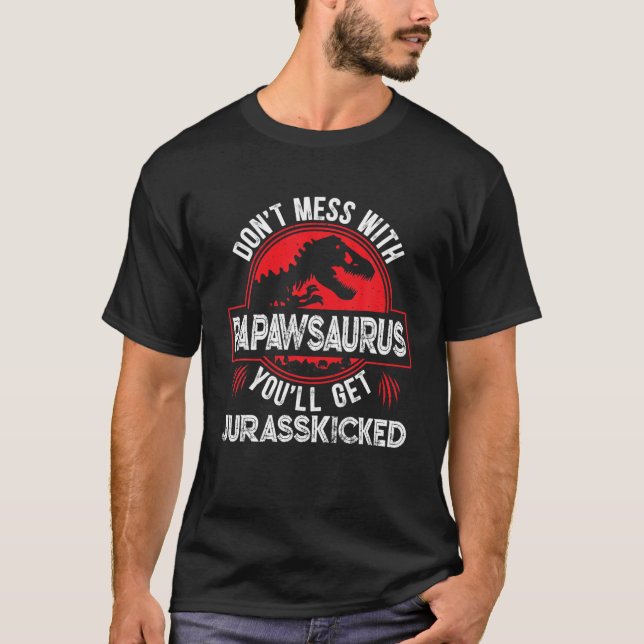Mens Men Distressed Papawsaurus Dinosaur T Rex Fat Shirt (Framsida)