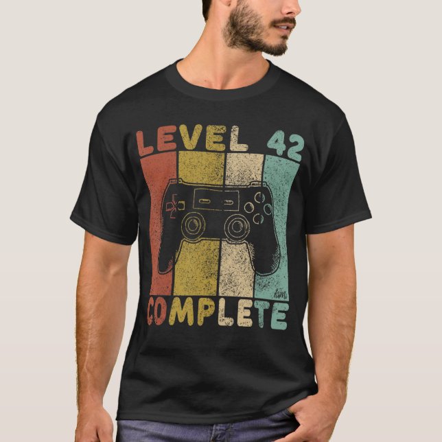 Mens Mens 42nd Birthday Men Gaming Level 42 Comple T Shirt (Framsida)