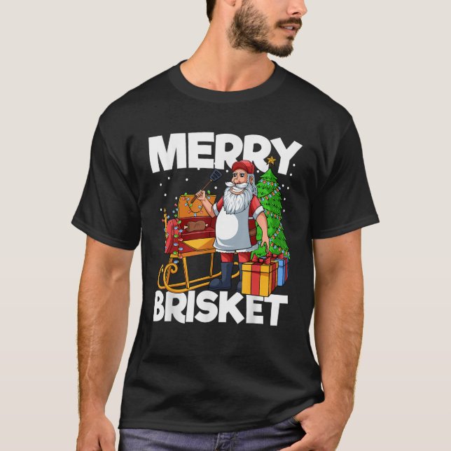 Mens Merry Brisket Christmas in July Santa BBQ Smo T Shirt (Framsida)