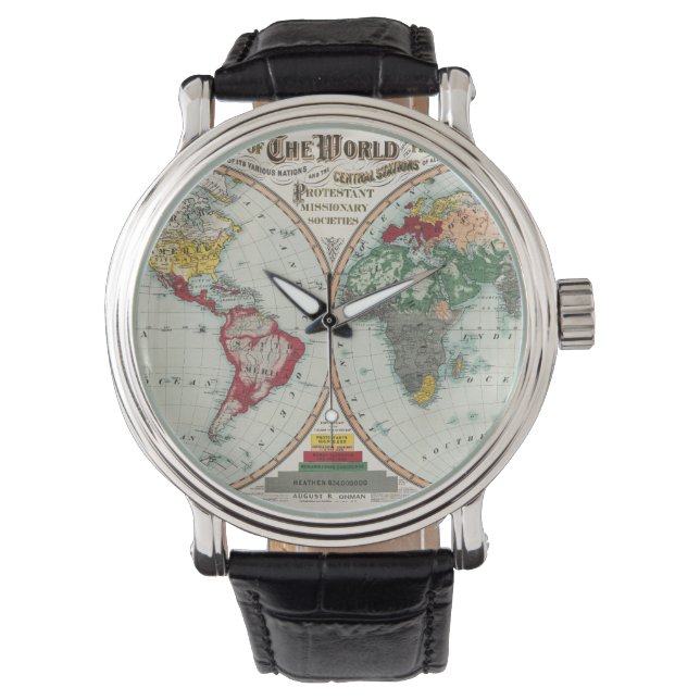 Men's Missonary World Map  Watch Armbandsur (Framsida)