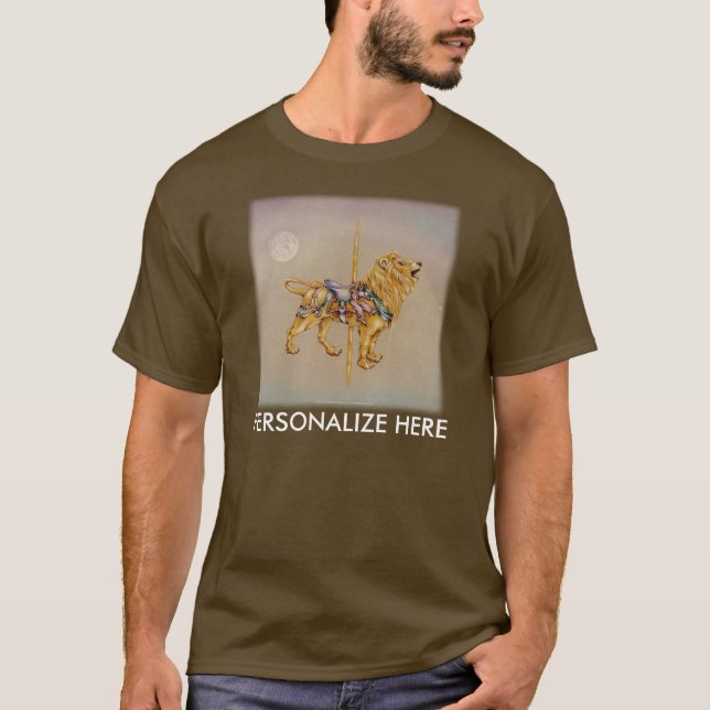 Mens Mörka T-shirts - Karusell Lejon SQ (Framsida)