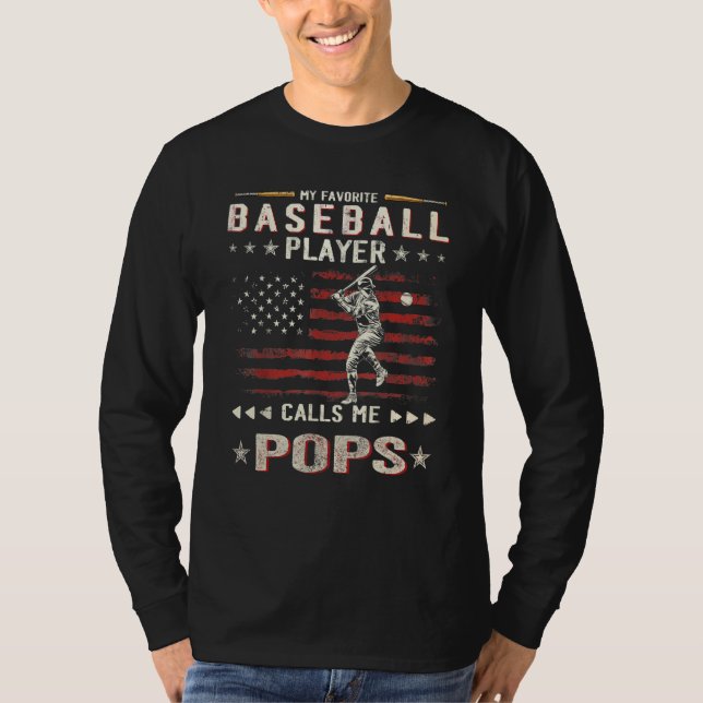 Mens My Favorite Baseball Player Calls Me Pops Ame T Shirt (Framsida)