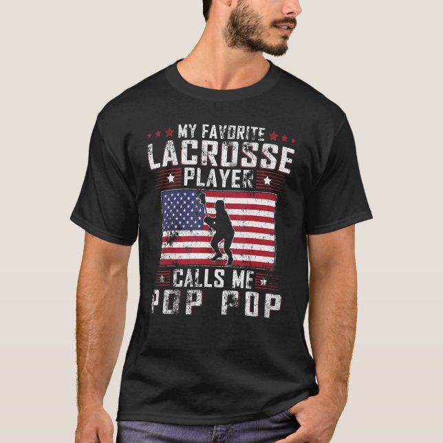 Mens My Favorite Lacrosse Player Calls Me Pop Pop  T Shirt (Framsida)