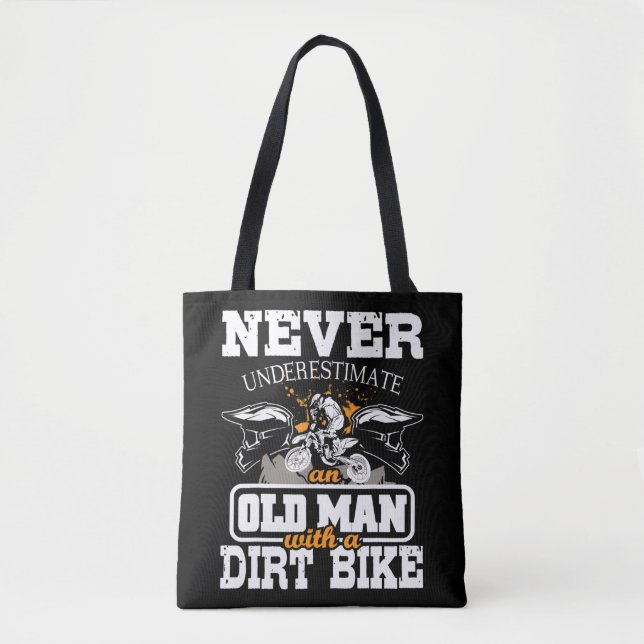Mens Never Underestimate An Old Man With A Dirt Bi Tygkasse (Framsida)