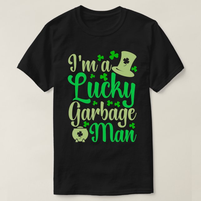 Mens One Lucky Garbage Man Sopåker Samling St P T Shirt (Design framsida)