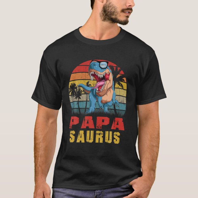 Mens Papa Saurus Dinosaur Funny Papasaurus T Rex L Shirt (Framsida)
