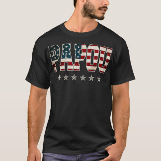 Mens Papou Gift Father's Day American Flag 4th of  T Shirt