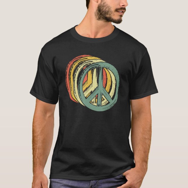 Mens Peace Sign Hippie 60s 70s 1960s Trippy Groovy T Shirt (Framsida)