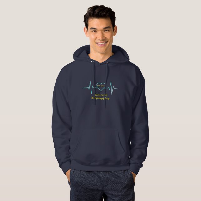Men's Personalized Heartbeat Anniversary Hoodie -  (Hel framsida)