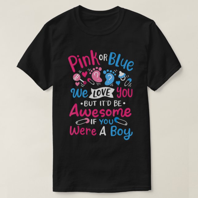 Mens Pink or Blue Boy Gender Reveal Party  T Shirt (Design framsida)