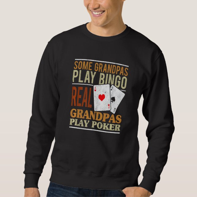 Mens Poker Texas Holdem Real Grandpas Play Poker   Lång Ärmad Tröja (Framsida)