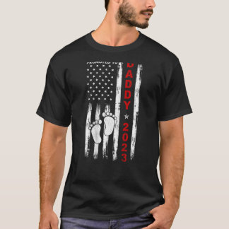 Mens Promoted To Daddy 2023 American Flag New Dad  T Shirt