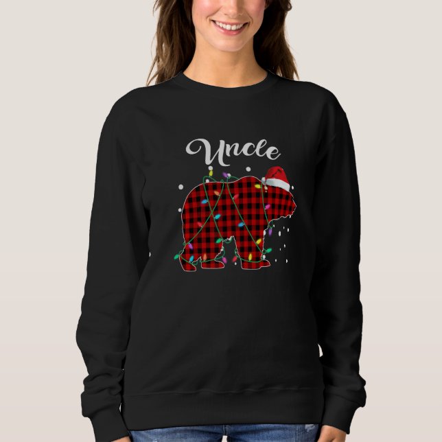 Mens Red Plaid Uncle Bear Matching Buffalo Pajama  T Shirt (Framsida)