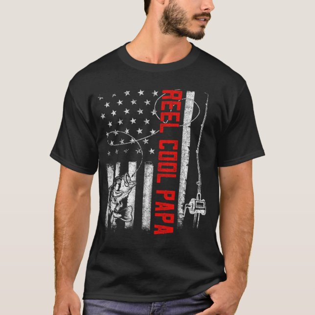 Mens Reel Cool Papa American Flag Family Fathers D T Shirt (Framsida)