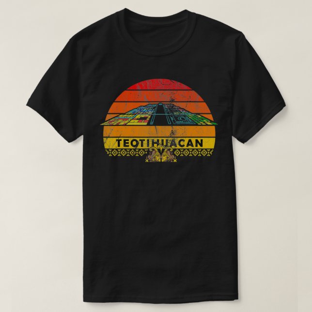 Mens Retro Aztecs Teotihuacan Pyramid of the Sol  T Shirt (Design framsida)