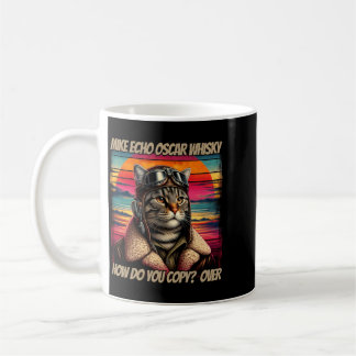 Mens Retro Cat Pilot Mike Echo O Whisky Meow Kaffemugg