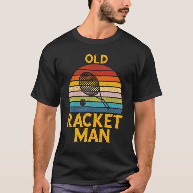 Mens Retro Tennis Lover Old Racket man Tennis Play T Shirt (Framsida)