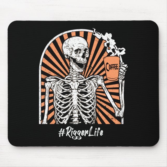 Mens Rigger Life Coffee Skeleton Exhausted Funny Musmatta (Framsidan)