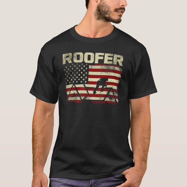 Mens Roofer American Flag Mens Roofing 3 T Shirt (Framsida)